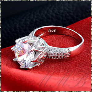 [RING] 925 Sterling Silver Plated Luxury Big Stone shining Crown mount φ11mm round brilliant cut CZ ring 14 number 