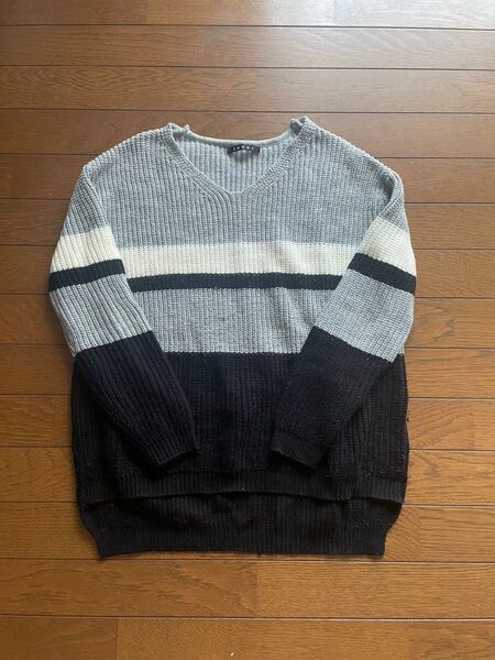 INGNI ニット セーター 長袖 ボーダー柄ブラック系 Mサイズ