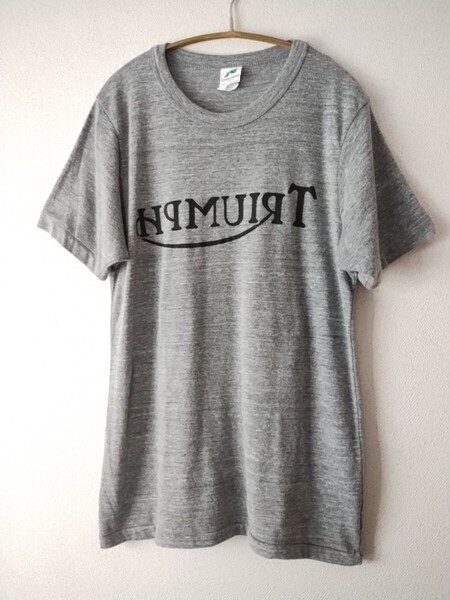 杢グレー Tシャツ TRIUMPH トライアンフ ロゴTシャツ 古着 90s 半袖 ロゴTシャツ クルーネック 鏡文字 ユナイテッドアスレ アメカジ バイク