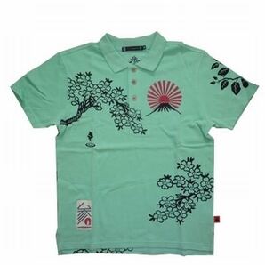 参丸一★新品 定価8,532円 一富士二鷹三茄子 ポロ シャツ サンマルイチ 福蛙 M 緑/グリーン 半袖 刺繍 コットン100% 未使用 メンズ 即決⑤