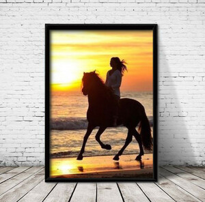  art poster 405 horse riding Sunset * frame attaching interior poster A4 size * stylish poster wellcome poster 