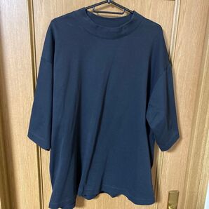 (XXL) UNIQLO U エアリズムコットンオーバーサイズモックネックT(5分袖) BLACK