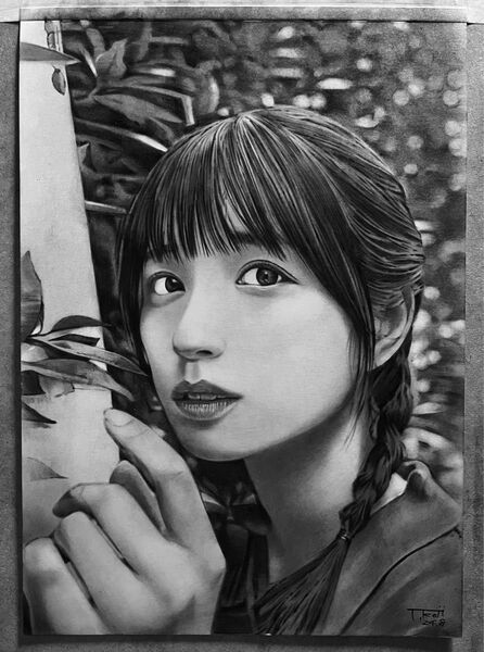 No.02 女性 鉛筆画 手書きイラストA4