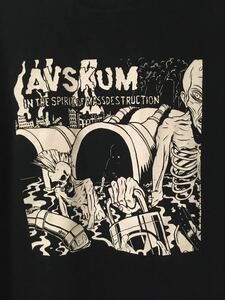 90s 1999年 AVSKUM ビンテージ バンド Tシャツ スウェーデン パンク レア スカル ハードコア オリジナル pushead ブラック GILDAN L