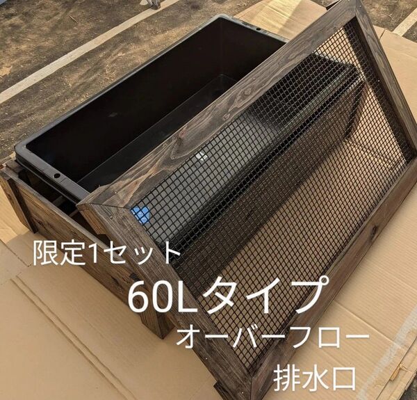 限定1セット 60Lタイプ オーバーフロー&排水口 ビオトープ メダカ・金魚他 飼育セット 木枠カバー
