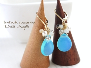 **+angelo+ Czech common pear Drop .amazo Night MOP. earrings (p-028) aquamarine G light blue French hook natural stone 