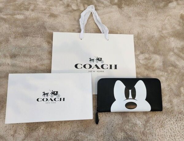 【新品未使用】COACH 長財布 ラウンドファスナー ミッキー コラボ
