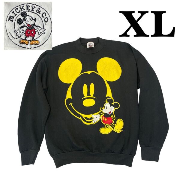 【90'S 】希少Disney ミッキー&コー ビンテージスエットトレーナーXL USA製 古着 ディズニースエット