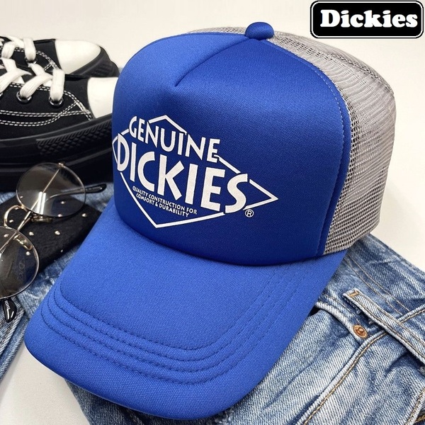 Dickies ブルー メッシュキャップ 帽子 アウトドア キャンプ ゴルフ 野球 バイク トラックスポーツ春夏ホワイトロゴ ディッキーズ