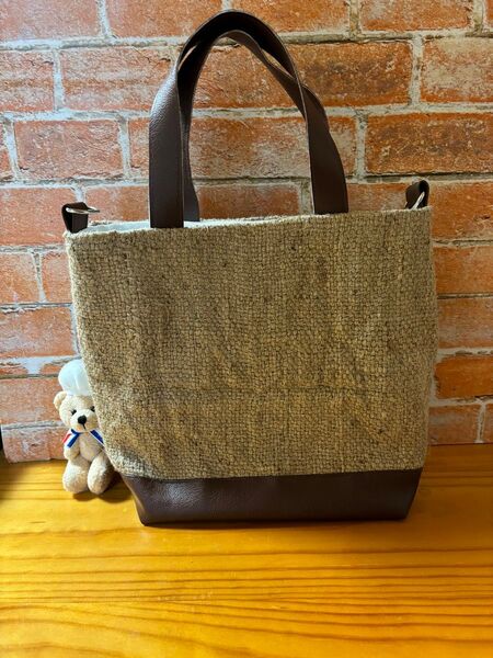 ジュートトートバッグハンドメイド かごバッグ