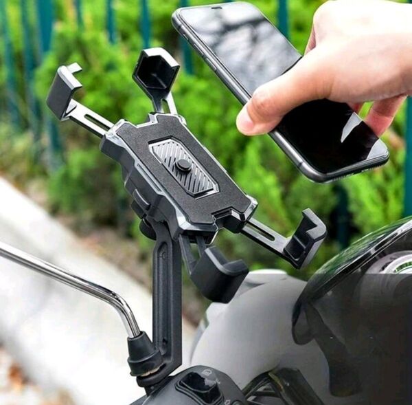 ミラー首元に接続固定するスマホフォルダ