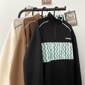 【最入荷】ハーフジップ カジュアル 長袖 メンズ シャツ トップス ワッフル 黒