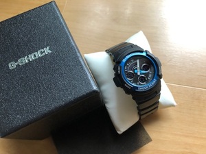 美品 箱付 人気モデル CASIO カシオ G-SHOCK AW-591 アナデジ ブラック×ブルーカラー 純正ベルト ミディアムサイズ メンズ 腕時計