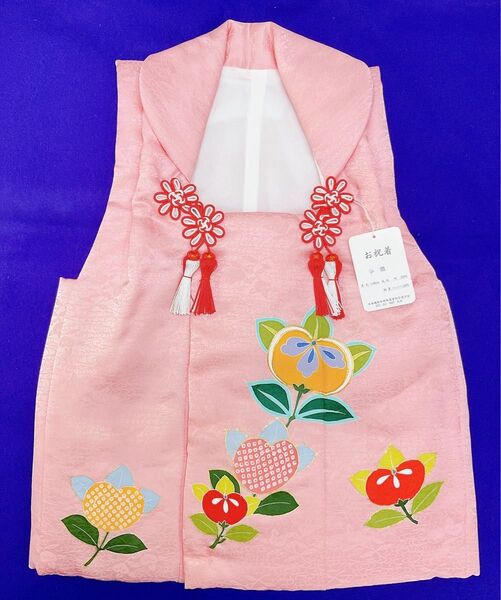 新品未使用品 子ども 着物 被布コート 正絹 ピンク色 橘尽くし 手描き 桃色 3歳 七五三 豪華 モダン 日本製 全国送料無料