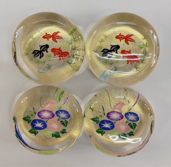 新品未使用品 ガラス製 お箸置き 夏バージョン 4個セット 金魚 朝顔 夏飾り 涼しげ ガラス製置物 夏飾り
