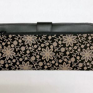 新品未使用品 甲州印伝 札入れ 小銭入れ付き クレマチス 黒×白漆 薄い セカンド財布 鹿革 日本製 ゆうパケット発送