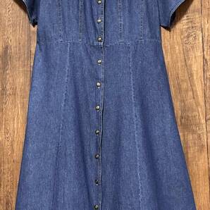 デニム ロング マキシ ワンピース 半袖 前あき コート はおり ワッペン アメリカン おしゃれ ヴィンテージ vintage used 古着/club723(N545