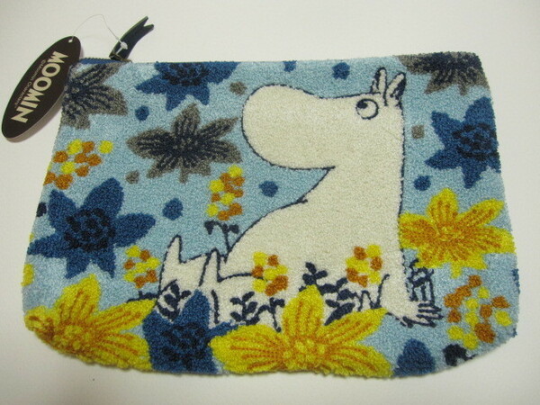 *送料無料*新品*ムーミン*ポーチ*片面サガラ刺しゅう*花畑*ブルー系*MOOMIN*