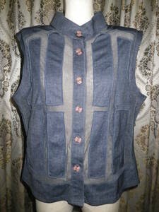 05[ used beautiful goods ]*Stylish button down thin the best .. feeling . piece ..! stand-up collar indigo color free shipping 