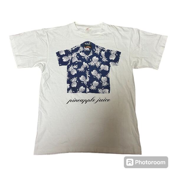 90s USA製 pineapple juice 名作 アロハ柄 Tシャツ L