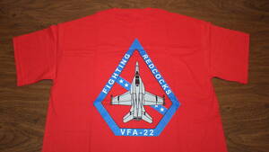 【VFA-22】Fighting Redcocks 米海軍リムーア基地 USN F/A-18 US NAVY CVW-17 TシャツサイズＭ US NAVY　コットン100％、赤