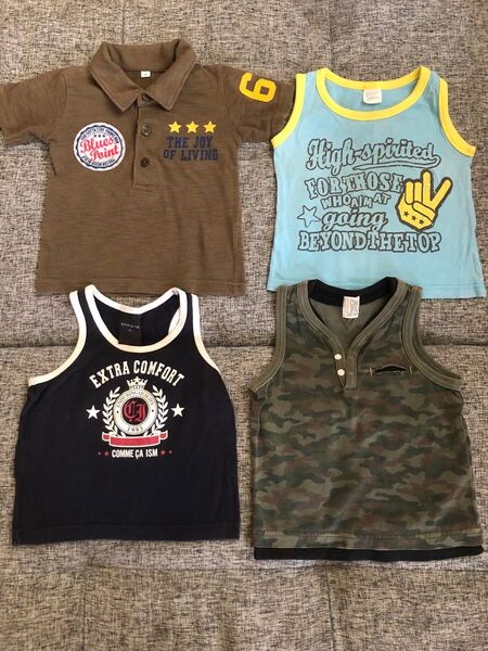 子供服☆80 4枚 ノースリーブ タンクトップ 半袖Tシャツ コムサイズム 西松屋
