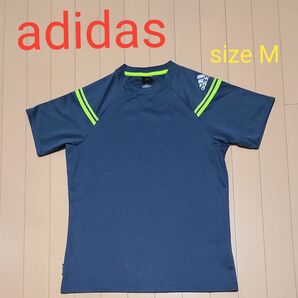 adidas アディダス 半袖Tシャツ Mサイズ グレー×イエローグリーン climalite