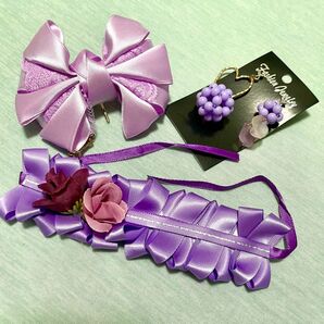 【ハンドメイド】紫カラー推し活セット ヘッドドレス ポニーフック ピアス