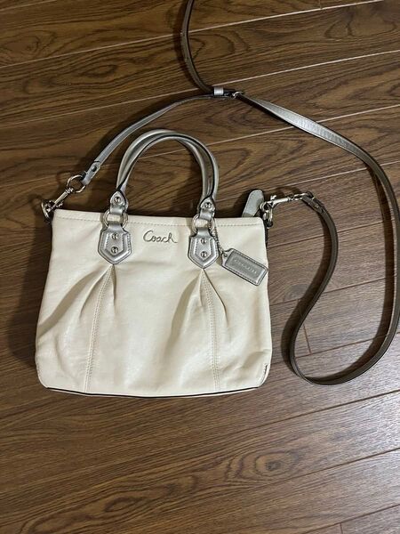 COACH コーチ ショルダーバッグ ハンドバッグ トートバッグ 2WAY レザー 白 ホワイト 革(中古美品)
