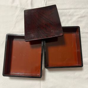 新品未使用 漆塗り木製漆器 重箱 昭和レトロ アンティーク 小物入れ