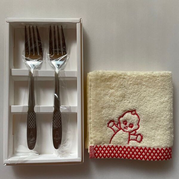 ■最終価格■【未使用】Kewpie キューピー フォーク 2本 & タオルハンカチ (株主優待・非売品)