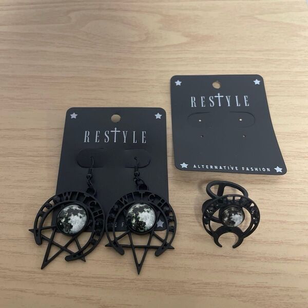 RESTYLE リスタイル WITCH MOON ウィッチ ムーン ピアス リング 2点セット ゴシック ペンタグラム 五芒星