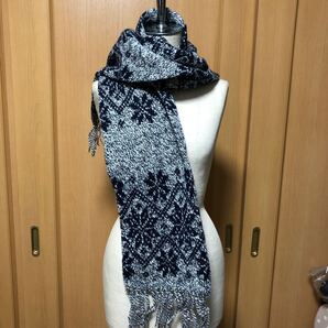 BRONER made in USA マフラー ネイビー ウール混 ストール スカーフ 冬 米国 ミシガン州 老舗 帽子メーカー ブローナー トラッド 柄