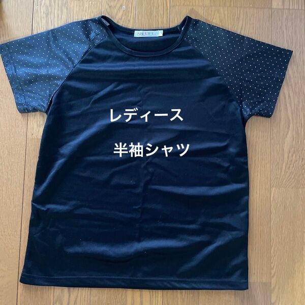 あかのれん レディース Tシャツ 袖部分ドット柄 半袖Tシャツ