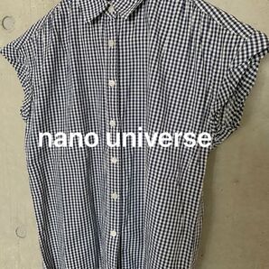 nano universeナノユニバース ギンガムチェック フレンチスリーブブラウス ネイビー