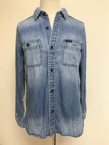  beautiful goods *LEE cotton woshu Denim shirt blouse * blue S*4696