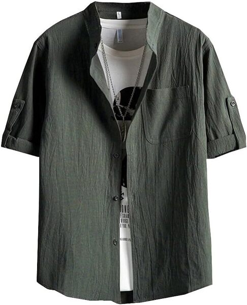 シャツ メンズ 七分袖 半袖 夏服 ファッション ボタンアップ 2XL