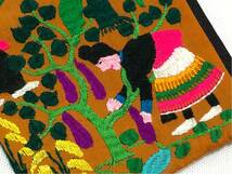ラオス産 モン族伝統手刺繍 生活風景模様 長型ポーチ(両面タイプ・茶)_画像4