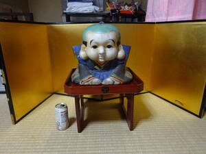 昭和レトロ/穏やかなお顔の古い大きな福助さん（陶器）貯金箱