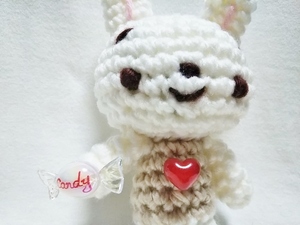 Art hand Auction *room 183*あみぐるみ*ハート･キャンディうさぎ(茶)*ハンドメイド*手作り*, おもちゃ, ゲーム, ぬいぐるみ, あみぐるみ