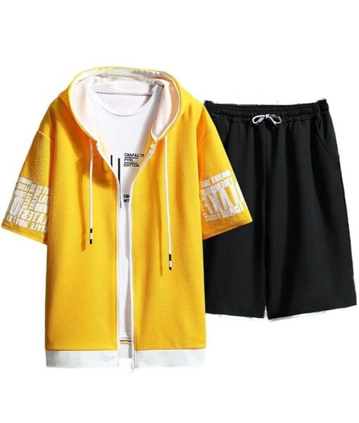 パーカー メンズ 上下セット 半袖 セットアップ 夏服 カジュアル サイズM