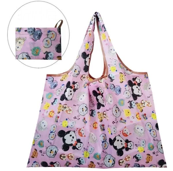 折り畳み式 ショッピングバッグ ピンクミッキーマウス