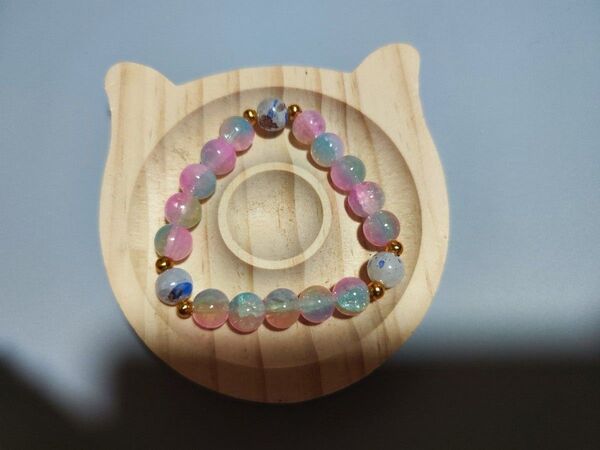 No.114 ハンドメイド ブレスレット ガラスビーズ 祭り 内径約16cm