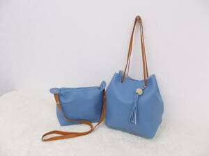 SALE 超お買い得 オシャレ カジュアル ブルー/Blue/青 ショルダーバック/バッグ/Bag 2点セット 鞄 かばん