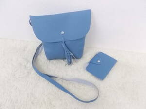 オシャレ カジュアル ブルー/Blue/青 ショルダーバック/バッグ/Bag 2点セット 鞄 かばん ポシェット カードケース付き