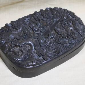 硯 五台山澄泥硯 双龍戯珠 唐硯 硯台 AQ46