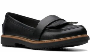 Clarks 27cm Flat черный чёрный стеганый Loafer кожа кожа туфли без застежки формальный балет спортивные туфли туфли-лодочки сандалии P22