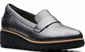 Clarks 24cm Flat Wedge стальной ru металлик кожа спортивные туфли туфли без застежки Loafer балет туфли-лодочки ботинки сандалии P32