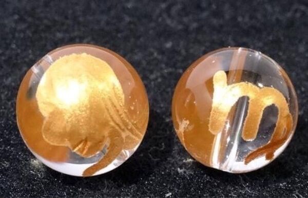 ★2個★おとめ座(乙女座)金彫り10mm玉水晶●天然石
