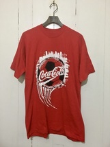 90's デッドストック☆Coca Cola コカコーラ 発砲プリント 半袖Tシャツ 約L-XLサイズ 赤 ブランドロゴ OLD ビンテージ サッカー_画像1